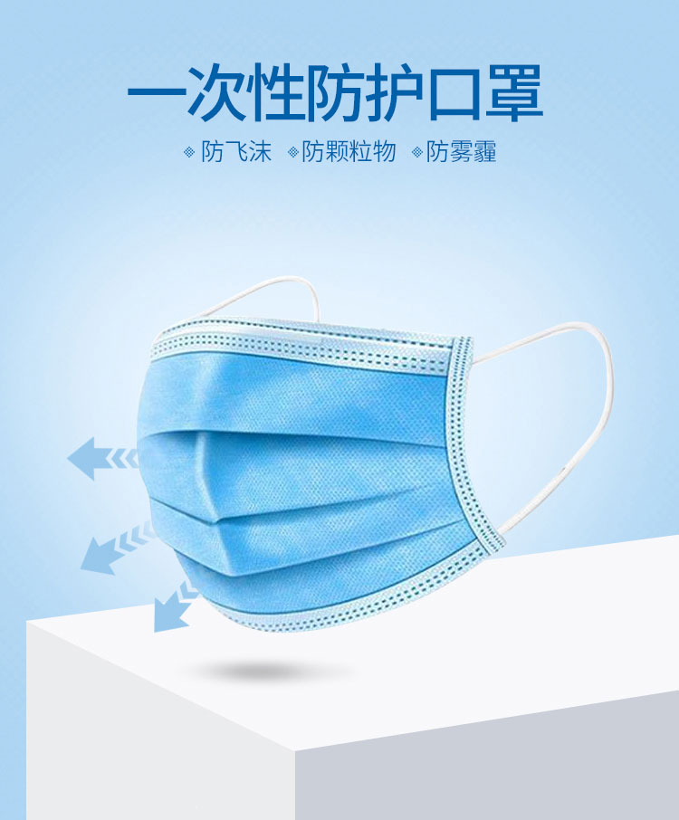 1.jpg一次性防护口罩 50只装/盒 三层防病菌防护 一次性使用口罩