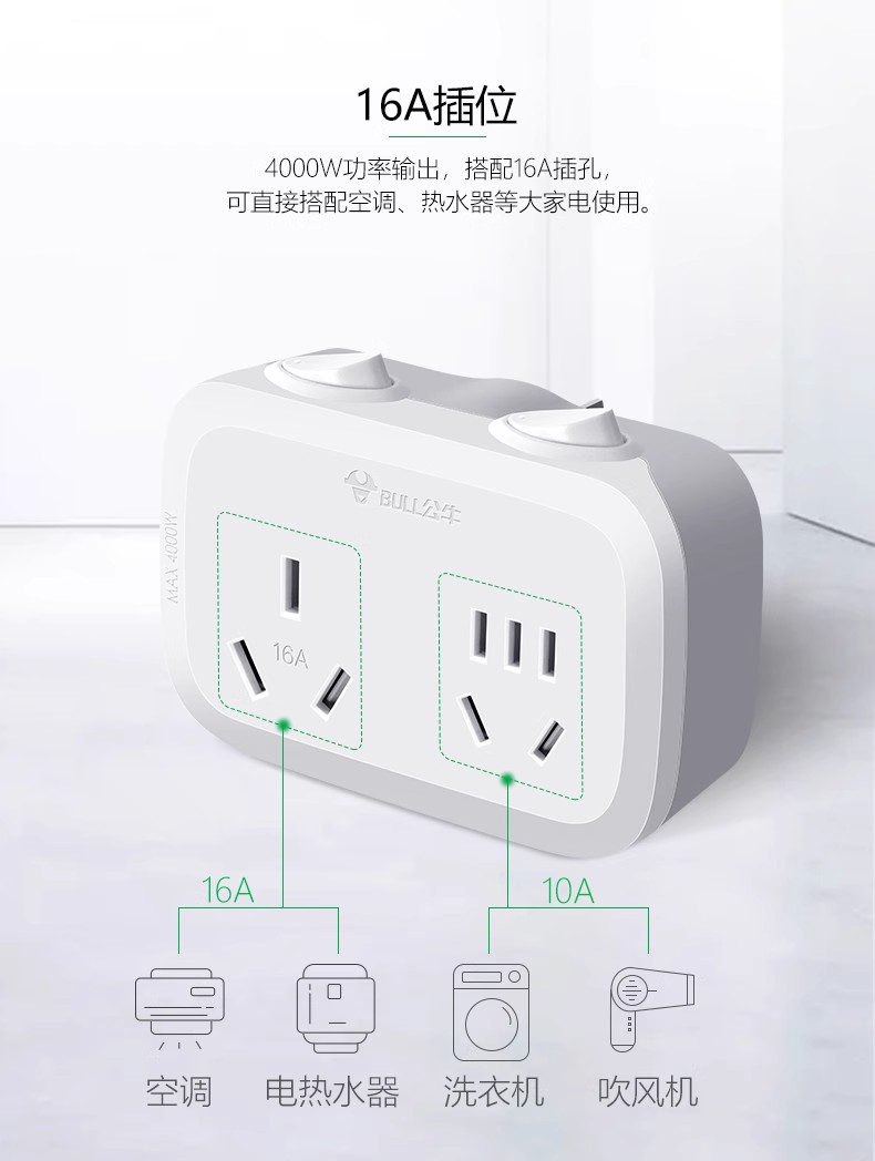 公牛插座GN-903一转二转换器无开关 多用扩展面板无线分插头