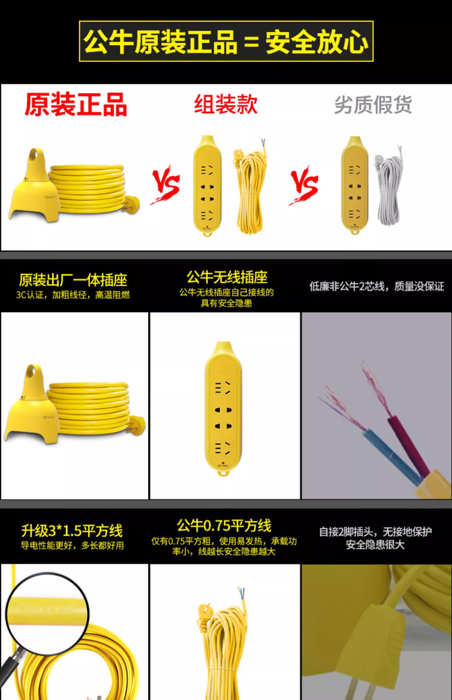 公牛插座GN-C3 2插位无线插排工地户外耐摔拖线板不带线