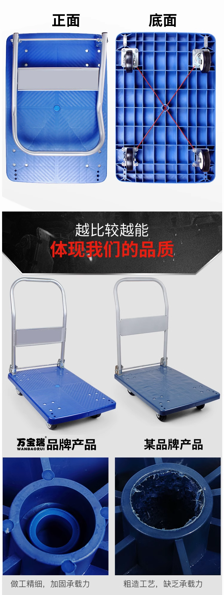 手推车平板车静音折叠拉货车重型搬运车拖车小推车小拉车轻便塑料