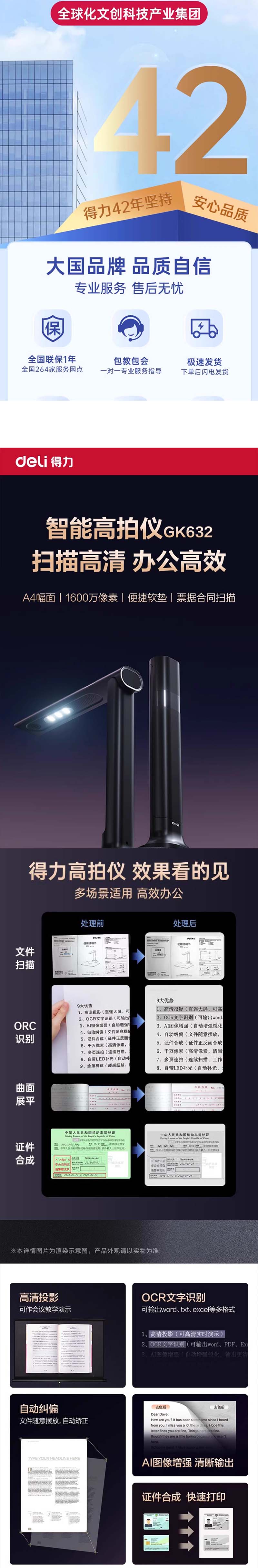 得力扫描仪连续快速高速A3高拍仪超高清专业办公文件A4试卷证件自动扫描机